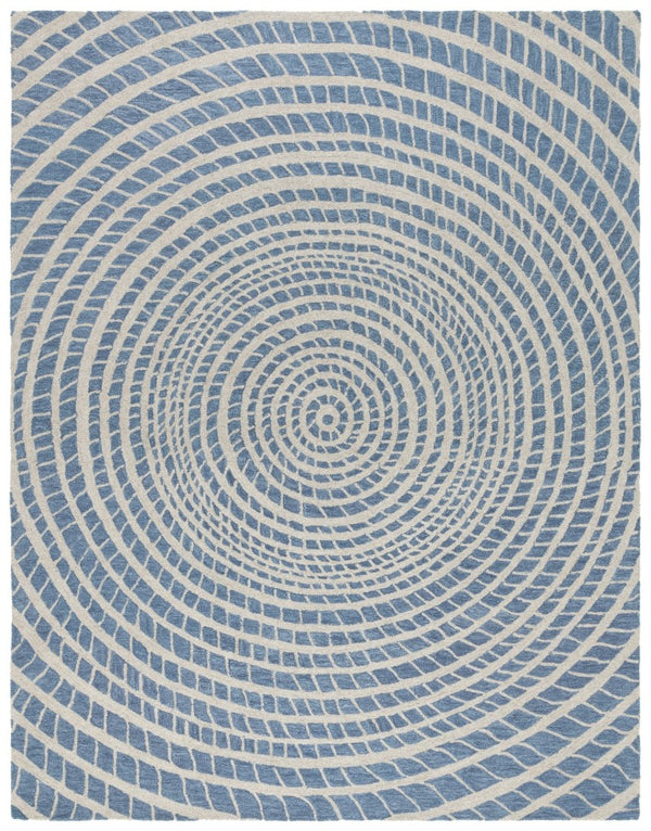 Safavieh Ebony Hand-Tufted Wool Cotton Runner Geometric Blue Ivory Hallway Entryway Rug 8'-0" x 10'-0" EBN652M-8