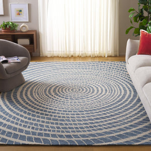 Safavieh Ebony Hand-Tufted Wool Cotton Runner Geometric Blue Ivory Hallway Entryway Rug 8'-0" x 10'-0" EBN652M-8