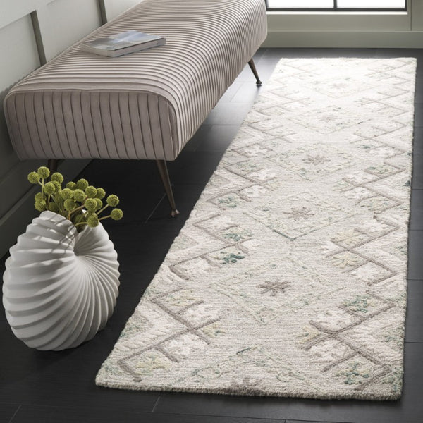 Safavieh Ebony Hand Tufted Wool Geometric Runner Rug for Hallways in Ivory and Grey 2'-3" x 9'-0" EBN653A-29
