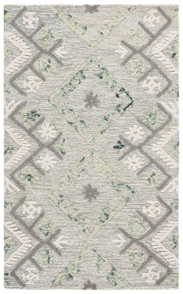 Safavieh Ebony Hand Tufted Wool Geometric Runner Rug for Hallways in Ivory and Grey 4'-0" x 6'-0" EBN653A-4