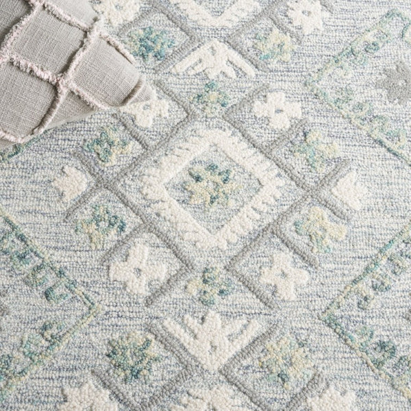 Safavieh Ebony Hand Tufted Wool Geometric Runner Rug for Hallways in Ivory and Grey 5'-0" x 8'-0" EBN653A-5