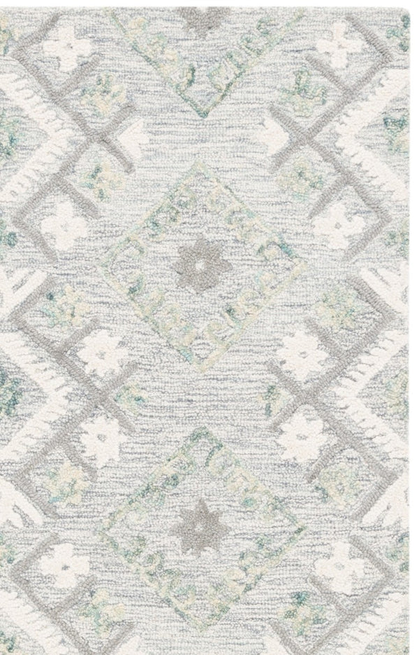 Safavieh Ebony Hand Tufted Wool Geometric Runner Rug for Hallways in Ivory and Grey 5'-0" x 8'-0" EBN653A-5