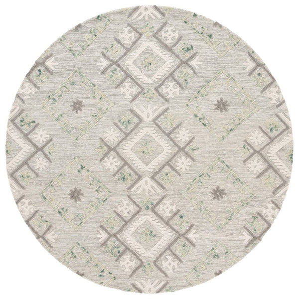 Safavieh Ebony Hand Tufted Wool Geometric Runner Rug for Hallways in Ivory and Grey 6'-0" x 6'-0" - A EBN653A-6R