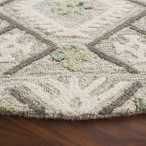 Safavieh Ebony Hand Tufted Wool Geometric Runner Rug for Hallways in Ivory and Grey 6'-0" x 6'-0" - A EBN653A-6R