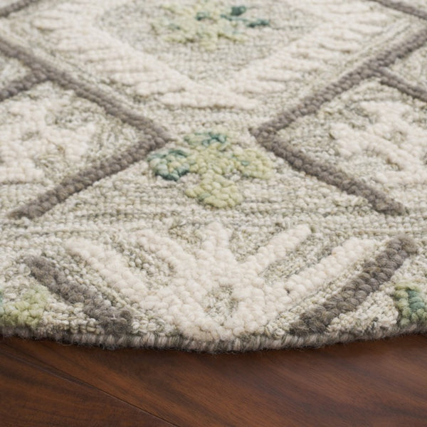 Safavieh Ebony Hand Tufted Wool Geometric Runner Rug for Hallways in Ivory and Grey 6'-0" x 6'-0" - A EBN653A-6R