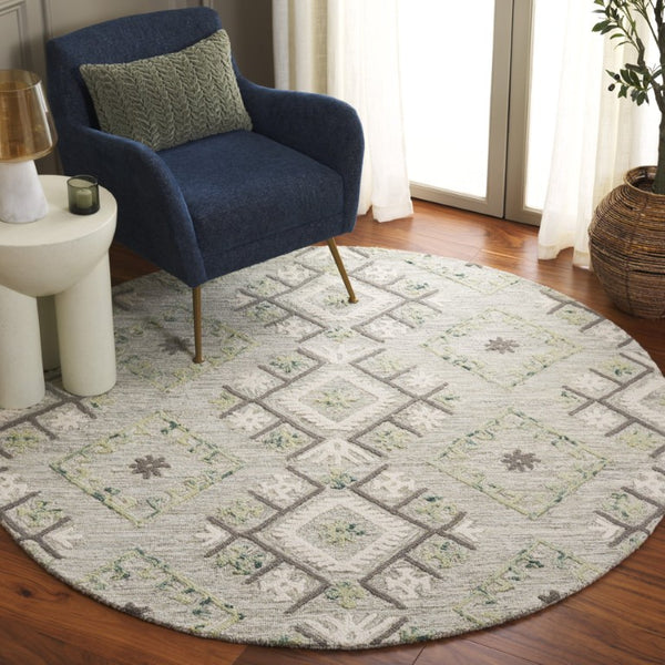 Safavieh Ebony Hand Tufted Wool Geometric Runner Rug for Hallways in Ivory and Grey 6'-0" x 6'-0" - A EBN653A-6R