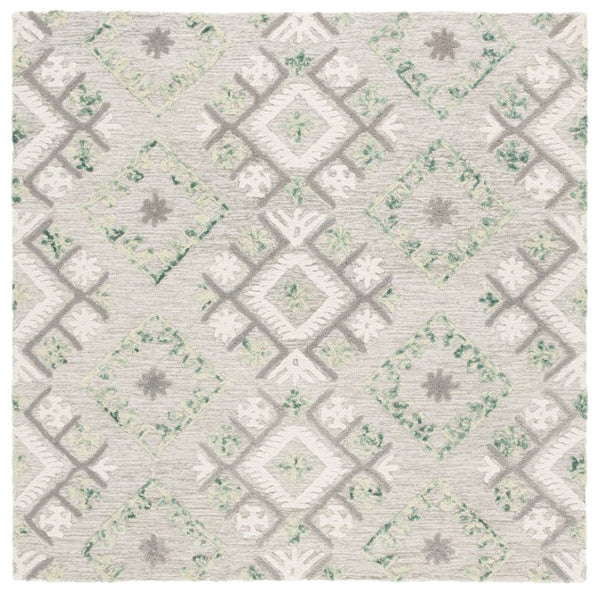 Safavieh Ebony Hand Tufted Wool Geometric Runner Rug for Hallways in Ivory and Grey 6'-0" x 6'-0" - B EBN653A-6SQ