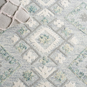 Safavieh Ebony Hand Tufted Wool Geometric Runner Rug for Hallways in Ivory and Grey 6'-0" x 6'-0" - B EBN653A-6SQ