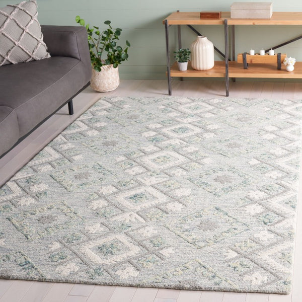 Safavieh Ebony Hand Tufted Wool Geometric Runner Rug for Hallways in Ivory and Grey 6'-0" x 9'-0" EBN653A-6