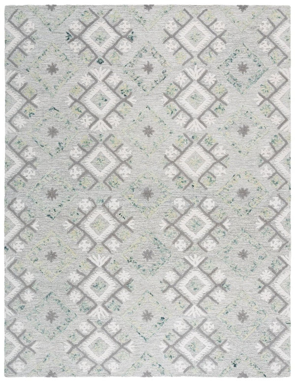 Safavieh Ebony Hand Tufted Wool Geometric Runner Rug for Hallways in Ivory and Grey 8'-0" x 10'-0" EBN653A-8