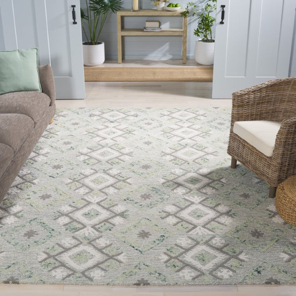 Safavieh Ebony Hand Tufted Wool Geometric Runner Rug for Hallways in Ivory and Grey 8'-0" x 10'-0" EBN653A-8