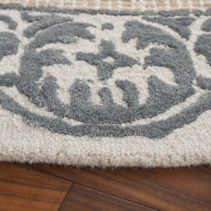 Safavieh Ebony Hand Tufted Wool Oriental Round Rug Ivory Grey Transitional Living Room Accent EBN654A-6R