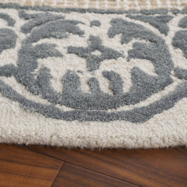 Safavieh Ebony Hand Tufted Wool Oriental Round Rug Ivory Grey Transitional Living Room Accent EBN654A-6R