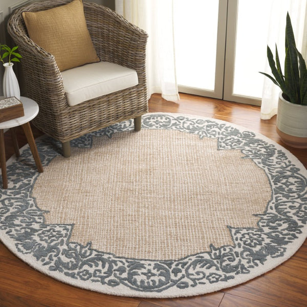 Safavieh Ebony Hand Tufted Wool Oriental Round Rug Ivory Grey Transitional Living Room Accent EBN654A-6R