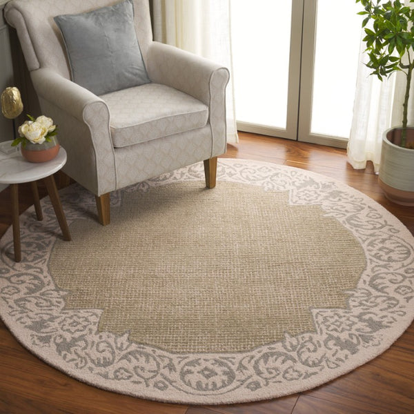 Safavieh Ebony Hand Tufted Wool Cotton Oriental Round Rug Beige Sage Green Living Room EBN654B-6R