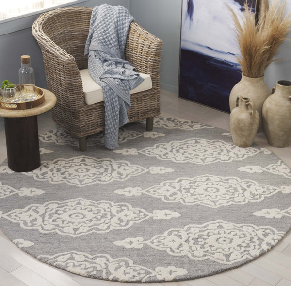 Safavieh Ebony Hand-Tufted Wool Oriental Round Rug Ivory Grey Transitional Living Room EBN655F-6R