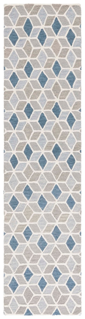 Safavieh Ebony Hand Tufted Wool Geometric Runner Rug for Hallways and Entryways in Ivory Blue EBN656A-29