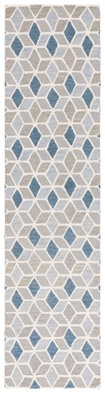Safavieh Ebony Hand Tufted Wool Geometric Runner Rug for Hallways and Entryways in Ivory Blue EBN656A-29