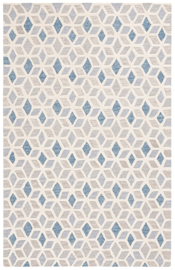 Safavieh Ebony Hand Tufted Wool Geometric Area Rug Ivory Blue Tones for Modern Living Spaces EBN656A-5