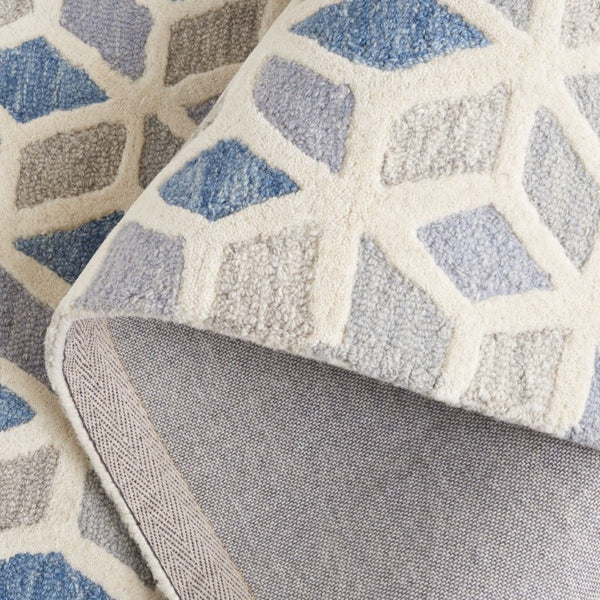 Safavieh Ebony Hand Tufted Wool Geometric Area Rug Ivory Blue Tones for Modern Living Spaces EBN656A-5