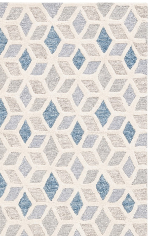 Safavieh Ebony Hand Tufted Wool Geometric Area Rug Ivory Blue Tones for Modern Living Spaces EBN656A-5