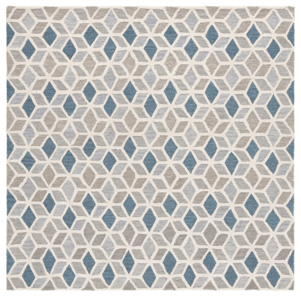 Safavieh Ebony Hand Tufted Wool Cotton Geometric Rug Ivory Blue Square Living Room Accent EBN656A-6SQ