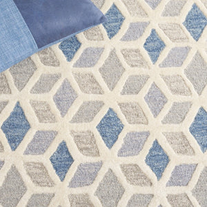 Safavieh Ebony Hand-Tufted Wool Cotton Geometric Area Rug Ivory Blue Modern Living Room EBN656A-6