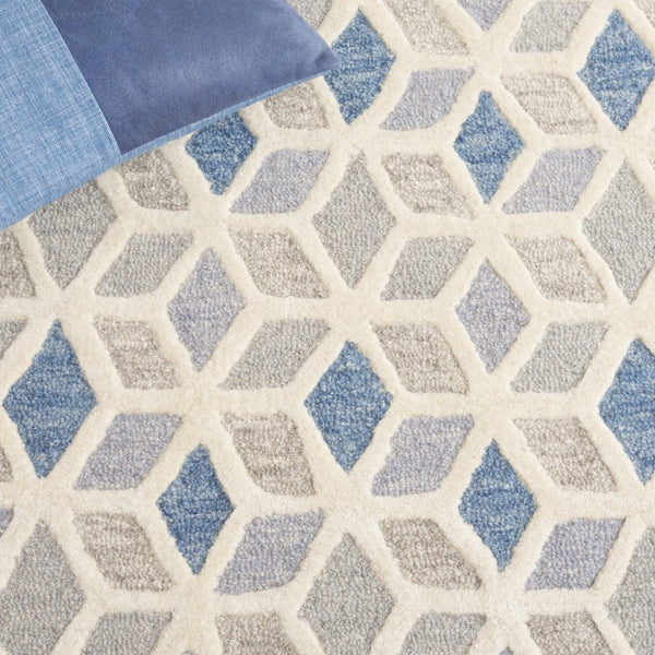 Safavieh Ebony Hand-Tufted Wool Cotton Geometric Area Rug Ivory Blue Modern Living Room EBN656A-6