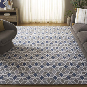 Safavieh Ebony Hand Tufted Wool Geometric Area Rug Ivory Blue Contemporary Living Room EBN656A-8