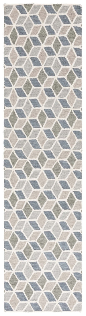 Safavieh Ebony Hand Tufted Wool Geometric Runner Rug for Hallways and Entryways in Ivory Grey EBN656F-29