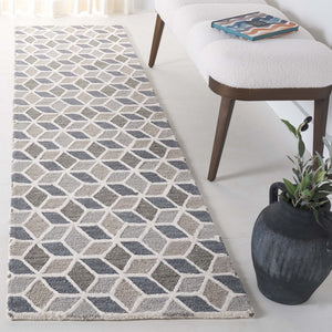 Safavieh Ebony Hand Tufted Wool Geometric Runner Rug for Hallways and Entryways in Ivory Grey EBN656F-29
