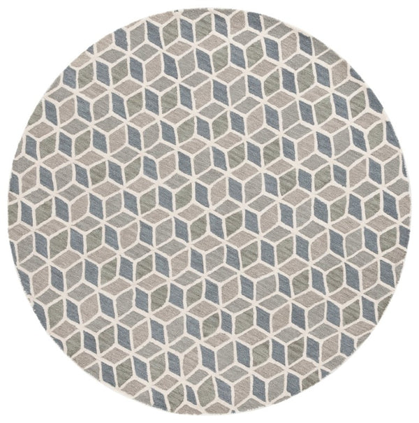 Safavieh Ebony Hand Tufted Wool Cotton Round Rug Ivory Grey Geometric Modern Living Room EBN656F-6R