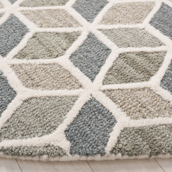 Safavieh Ebony Hand Tufted Wool Cotton Round Rug Ivory Grey Geometric Modern Living Room EBN656F-6R