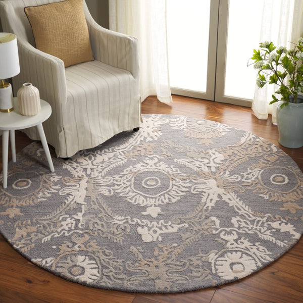 Safavieh Ebony Hand-Tufted Wool Oriental Runner Rug for Hallways and Entryways in Grey Ivory 6'-0" x 6'-0" - A EBN657F-6R