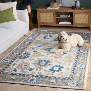 Safavieh Ebony Hand-Tufted Wool Cotton Rug In Ivory & Grey With Intricate Floral Motif, Low-Profile Luxurious Texture 6'-0" x 6'-0" EBN680A-6SQ