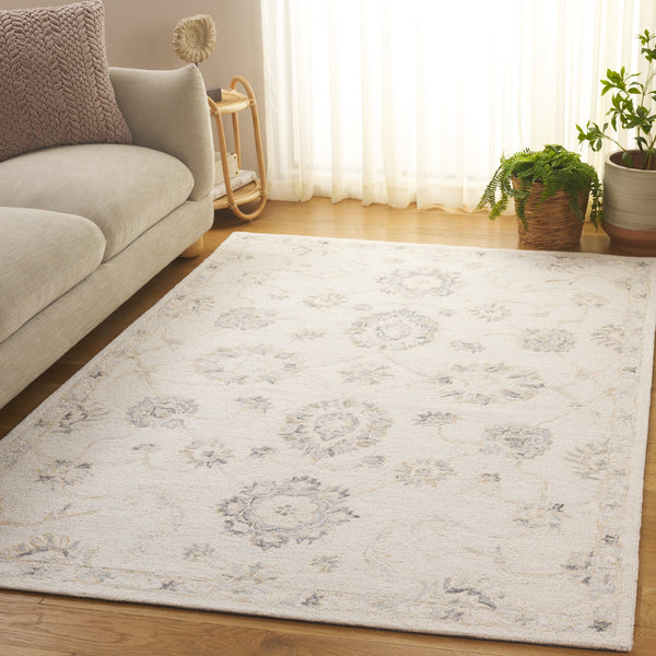 Safavieh Ebony Round Hand-Tufted Wool Rug In Ivory And Grey Floral — Classic Elegant Texture For Living Spaces 6'-0" x 6'-0" EBN680A-6R