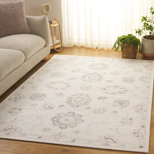 Safavieh Ebony Hand-Tufted Ivory And Grey Floral Area Rug, Wool-Cotton Low Pile For Living Rooms 8'-0" x 10'-0" EBN680A-8