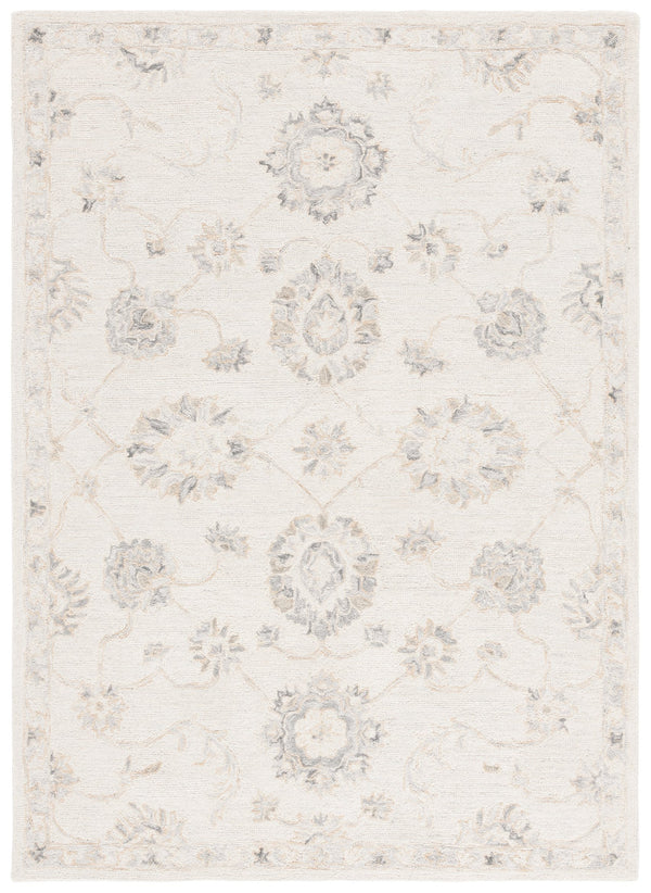 Safavieh Ebony Round Hand-Tufted Wool Rug In Ivory And Grey Floral — Classic Elegant Texture For Living Spaces 6'-0" x 6'-0" EBN680A-6R