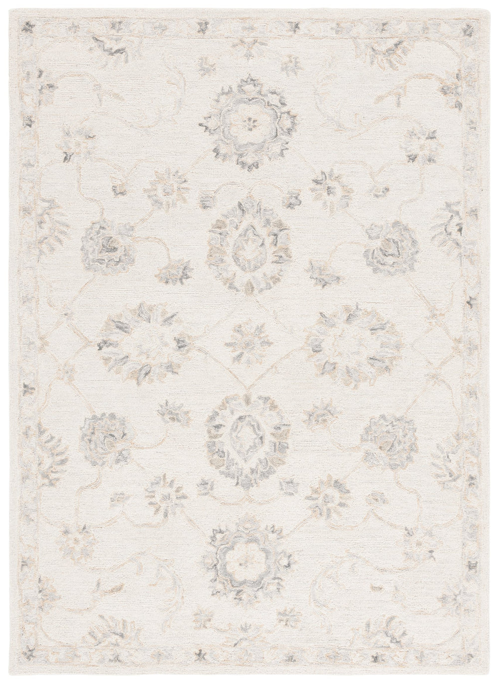 Safavieh Ebony Hand-Tufted Wool Cotton Rug In Ivory & Grey With Intricate Floral Motif, Low-Profile Luxurious Texture 6'-0" x 6'-0" EBN680A-6SQ