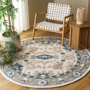 Safavieh Ebony Hand-Tufted Ivory And Grey Floral Area Rug, Wool-Cotton Low Pile For Living Rooms 8'-0" x 10'-0" EBN680A-8