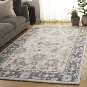 Safavieh Ebony Hand-Tufted Wool-Cotton Rug In Beige & Grey Floral — Low Profile, Timeless Indian Craftsmanship 5'-0" x 8'-0" EBN680B-5