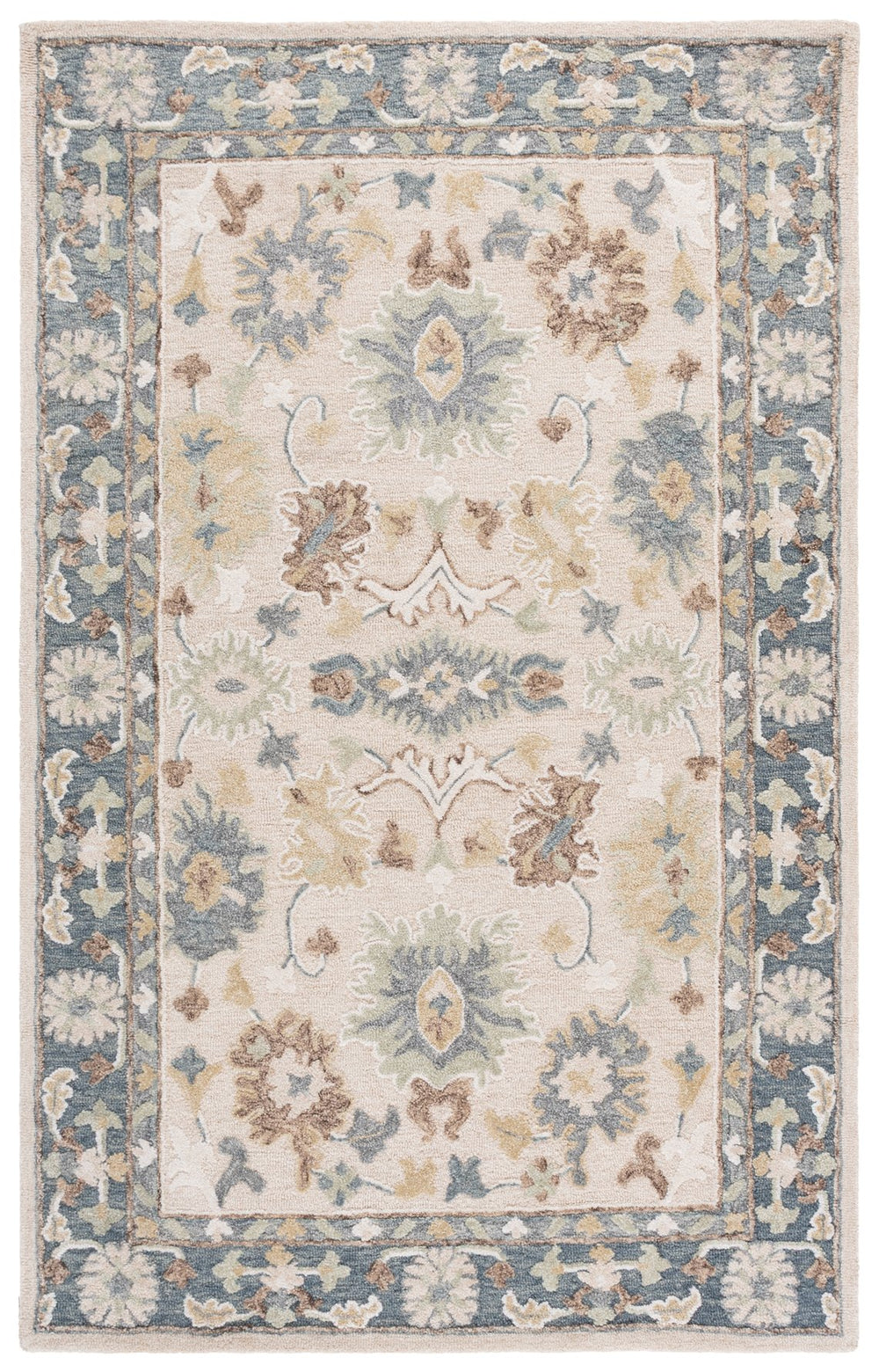 Safavieh Ebony Hand-Tufted Wool-Cotton Area Rug In Beige And Grey Floral, Low-Profile Elegant Centerpiece 8'-0" x 10'-0" EBN680B-8