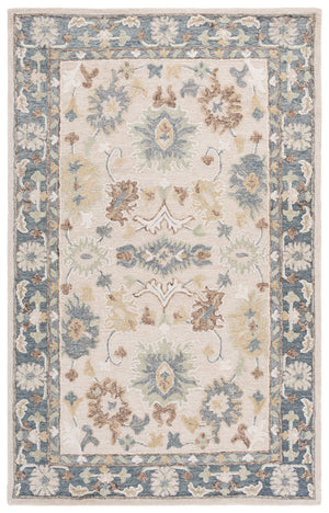 Safavieh Ebony Hand-Tufted Wool-Cotton Rug In Beige & Grey Floral — Low Profile, Timeless Indian Craftsmanship 5'-0" x 8'-0" EBN680B-5