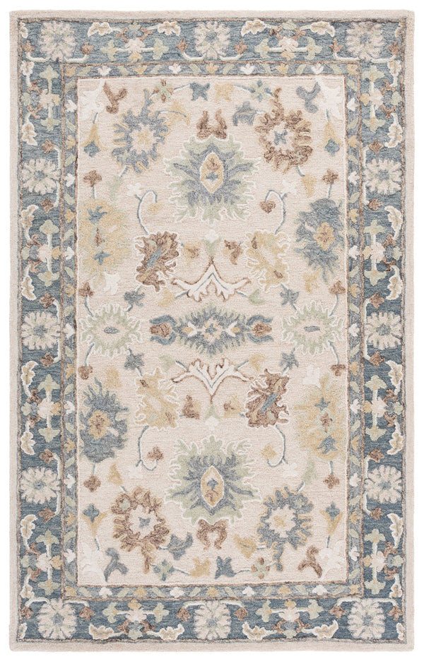 Safavieh Ebony Hand-Tufted Wool-Cotton Rug In Beige & Grey Floral — Low Profile, Timeless Indian Craftsmanship 5'-0" x 8'-0" EBN680B-5