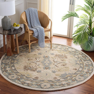 Safavieh Ebony Hand-Tufted Wool-Cotton Rug In Beige & Grey Floral — Low Profile, Timeless Indian Craftsmanship 5'-0" x 8'-0" EBN680B-5