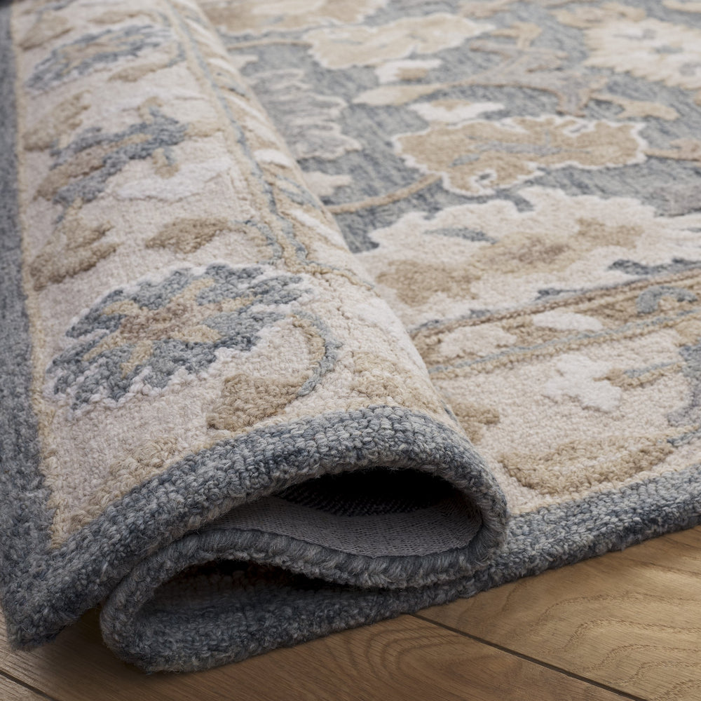 Safavieh Ebony Hand-Tufted Wool Cotton Area Rug In Grey Beige Floral Motif — Classic, Durable, Soft Underfoot 4'-0" x 6'-0" EBN680F-4