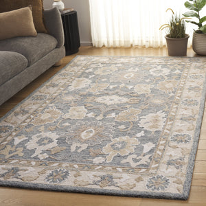 Safavieh Ebony Hand-Tufted Traditional Floral Rug In Grey Beige — Wool-Cotton Blend, Low-Profile 3/8" Pile, India Crafted 3'-0" x 5'-0" EBN680F-3