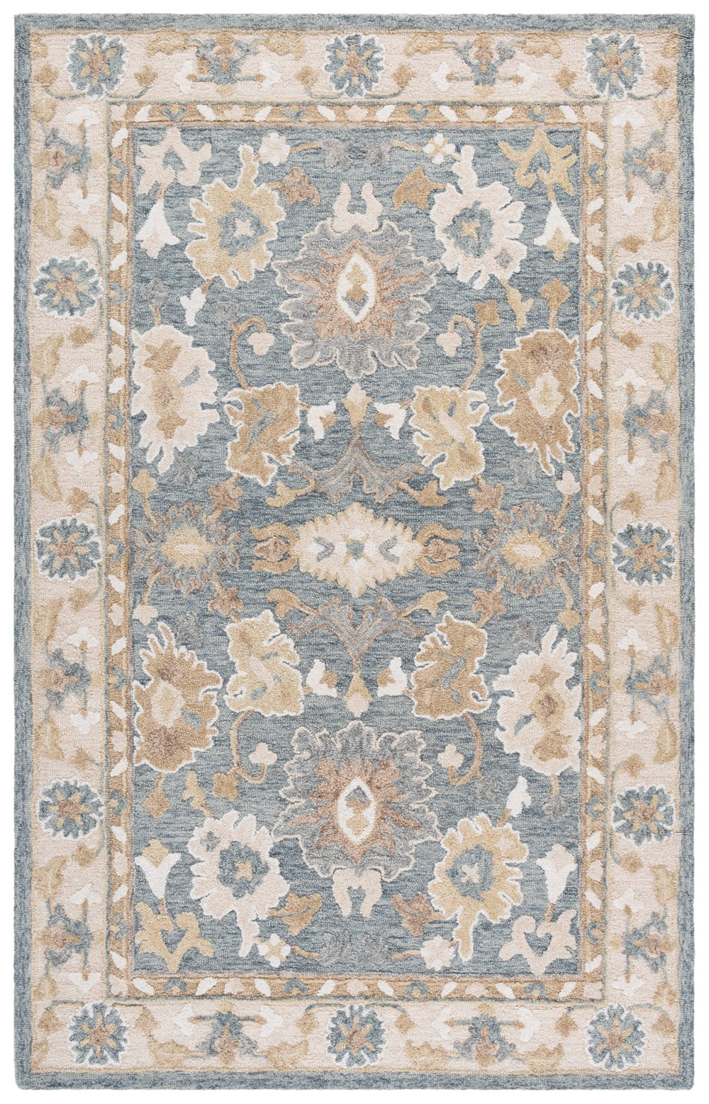 Safavieh Ebony Hand-Tufted Wool Cotton Area Rug In Grey Beige Floral Motif — Classic, Durable, Soft Underfoot 4'-0" x 6'-0" EBN680F-4