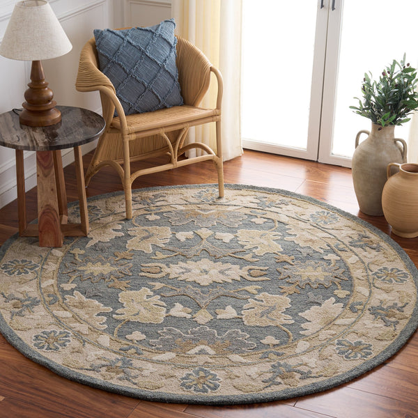 Safavieh Ebony Hand-Tufted Traditional Floral Rug In Grey Beige — Wool-Cotton Blend, Low-Profile 3/8" Pile, India Crafted 3'-0" x 5'-0" EBN680F-3