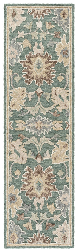 Safavieh Ebony Hand-Tufted Floral Wool-Cotton Rug In Green Beige—Low-Profile, Timeless Crafted Accent Piece 6'-0" x 6'-0" EBN680Y-6SQ